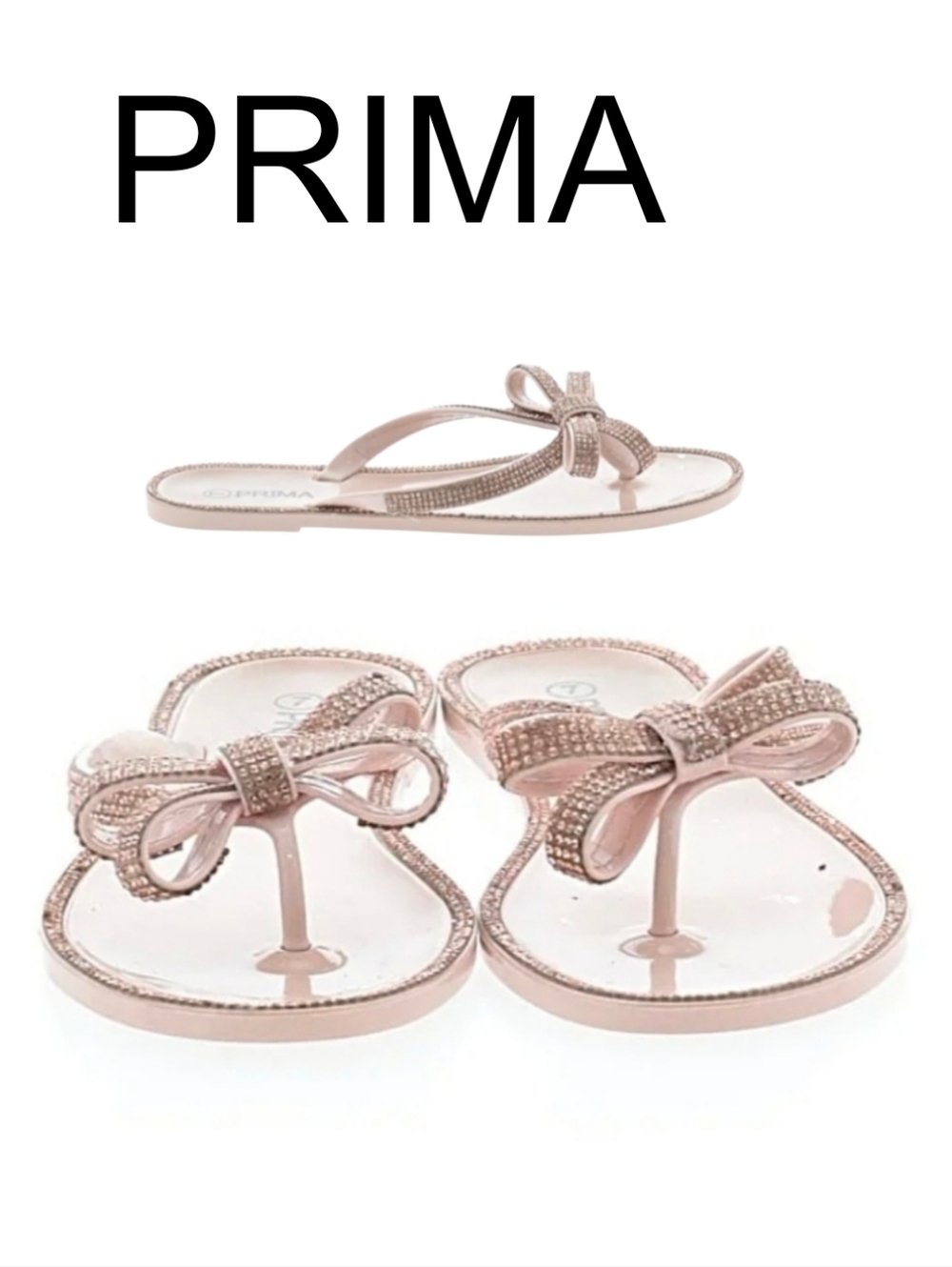 Rhinestone Bow Sandals in Blush Pink 7